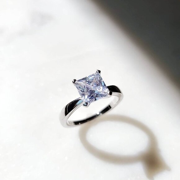 Princess Cut Engagement Ring,Solitaire Ring 1.96 Ct Carat Sterling Silver Bridal - Picture 5 of 8